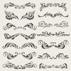 set of Swirl Elements for design. Calligraphic page decoration, Labels, banners, antique and baroque Frames floral ornaments. Old paper