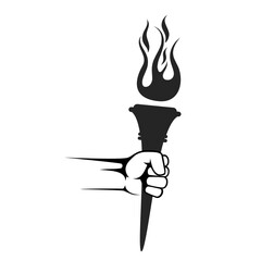Hand with flaming torch icon isolated on white background