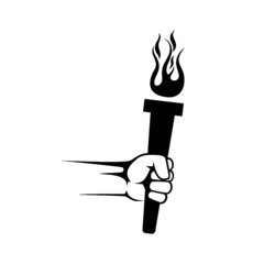 Hand with flaming torch icon isolated on white background