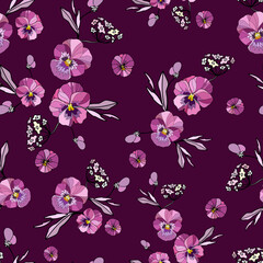 Fototapeta na wymiar Seamless floral pattern with purple flowers on bright background. Vector illustration.