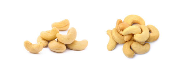 Roasted salted cashews isolated on a white background