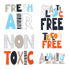 A set of phrases and slogans about an ecological lifestyle. Vector illustration.