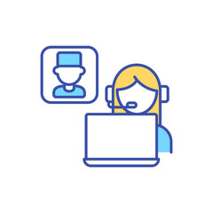 Virtual meeting between patient and doctor RGB color icon. Online medical expertise. Call for physician appointment. Telehealth communication, electronic healthcare. Isolated vector illustration