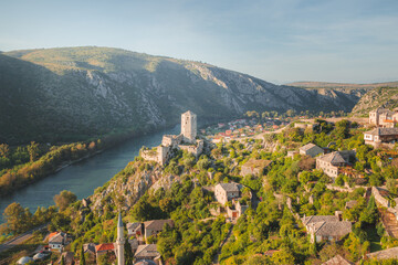 Fototapeta premium Pocitelj castle ruins along the Neretva river valley in Bosnia and Herzegovina