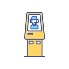 Telemedicine kiosk RGB color icon. Remote doctor consultation. Patient check in. Clinical diagnostic remotely. Healthcare service booth. On demand health assessment. Isolated vector illustration