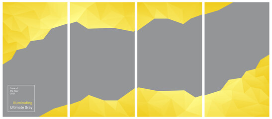 Vektorabstrakter polygonaler leuchtender gelber und ultimativer grauer Hintergrund. Geometrische Formen. Low-Poly-Stil. In der Farbe des Jahres 2021. Designvorlage Banner, Webdesign. Exemplar. © Иван Корепанов