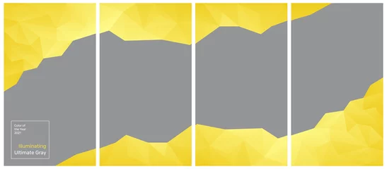 Vektorabstrakter polygonaler leuchtender gelber und ultimativer grauer Hintergrund. Geometrische Formen. Low-Poly-Stil. In der Farbe des Jahres 2021. Designvorlage Banner, Webdesign. Exemplar. © Иван Корепанов