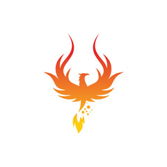 Naklejka premium Upright Flying Phoenix Fire Bird abstract Logo design vector template. Vector high-quality design. Dove Eagle Logotype concept icon