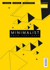 Abstract geometric minimalist black pyramids on yellow background template for poster card flyer banner