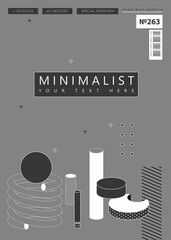 Abstract geometric minimalistic shapes on grey background template for poster magazine