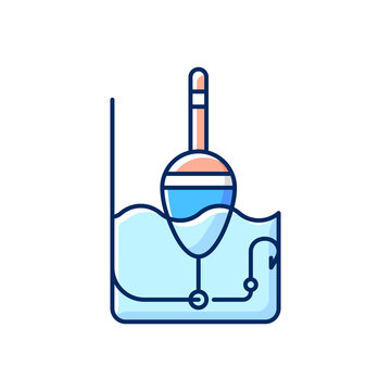 recommend clip art: Float RGB color icon. Fishing tournament. Fishing bait with bobber and hook. Hobby and leisure activity. Special fisherman equipment. Basic fishing gear. Isolated vector illustration