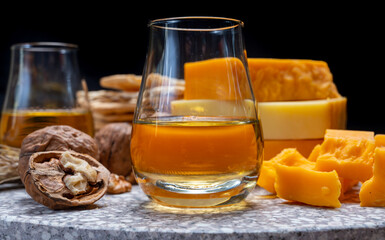 Cheese collection, orange and yellow smoked British cheese from England