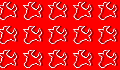 Pattern with the symbol of the year Bull on a red background. Copyspace. Chinese New Year.