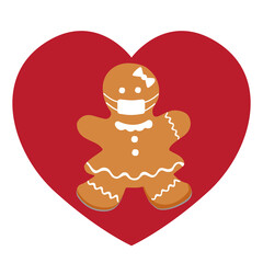 Red heart with gengerbread. Vector illustration.