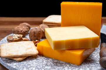 Cheese collection, orange and yellow smoked British cheese from England