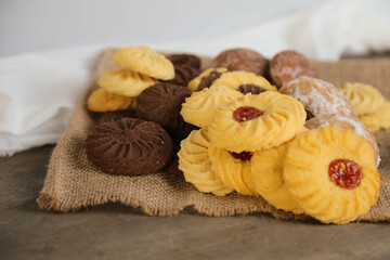 gingerbread sweets, airy cakes on background 