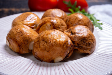 Tasty Italian food, small balls of smoked mozzarella soft cheese
