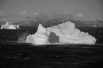 iceberg in polar regions in black and white