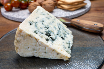 Cheese collection, French blue cheese roquefort from grotten of Roquefort-sur-Soulzon, France