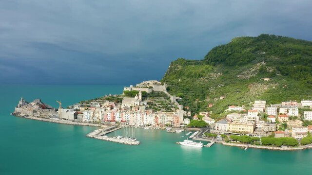 Flight over Castello Doria in Porto Venere, Italy