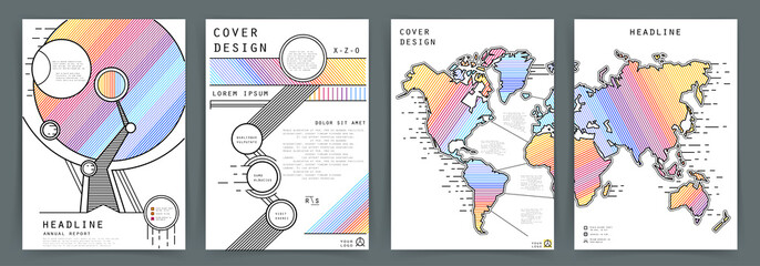 Covers templates set with graphic geometric elements. Applicable for brochures, posters, covers and banners. Vector illustrations.