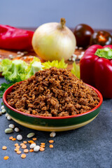 Vegetarian plant based imitation minced meat ready to eat
