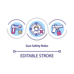 Gun safety rules concept icon. Proper storage of firearms idea thin line illustration. Eliminate the risks of accidental death. Vector isolated outline RGB color drawing. Editable stroke