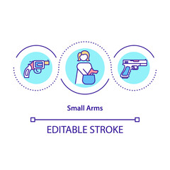 Small arms concept icon. Type of gun designed to be readily carried and used idea thin line illustration. Submachine guns. Vector isolated outline RGB color drawing. Editable stroke