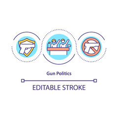 Gun politics concept icon. Pros and cons for use weapons in city idea thin line illustration. Smart gun control function. Vector isolated outline RGB color drawing. Editable stroke