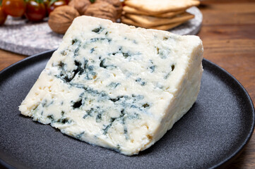 Cheese collection, French blue cheese roquefort from grotten of Roquefort-sur-Soulzon, France