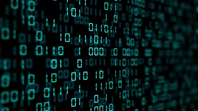 Abstract blue binary code background. Futuristic cyberspace. Concept of mining cryptocurrency and bitcoin btc. Web developer. Digital computer code. Programming. Coding.