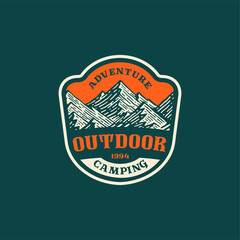 logo badge of mountain and adventure in vintage design.