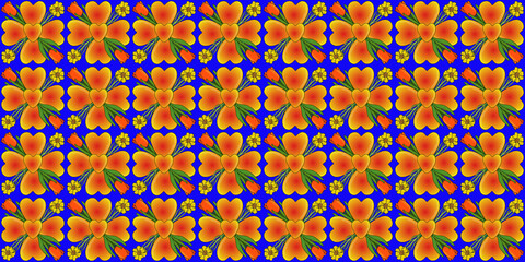love pattern with hearts, tulips, daffodils, yellow, red, wrapping paper, background, decoration, blouse