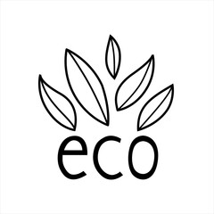 Vector eco leaves icon. Handwritten labels isolated on a white background. Vector icon for eco products in doodle style