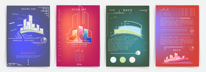 Naklejka premium Covers templates set with graphic geometric elements. Applicable for brochures, posters, covers and banners. Vector illustrations.