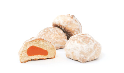 Gingerbread cookies with fruit filling isolated on white background