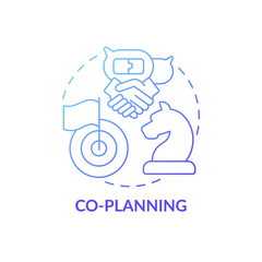 Co-planning concept icon. Co-production element idea thin line illustration. Working together. Ideas generation. Strategy making, discussions, cooperation. Vector isolated outline RGB color drawing