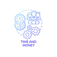 Time and money concept icon. Co-design idea thin line illustration. Investing in approaches. Sharing development expenses. Collaborative relationships. Vector isolated outline RGB color drawing