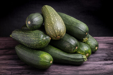 pile of zucchini on a dark wooden table