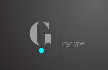 G grey letter alphabet logo for business. Unique corporate identity and lettering. Company icon branding design with blue dot and line
