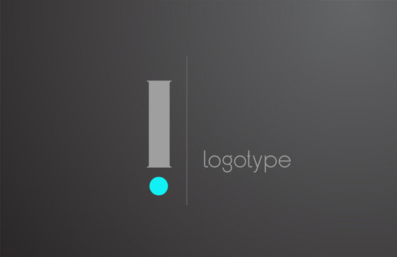 I grey letter alphabet logo for business. Unique corporate identity and lettering. Company icon branding design with blue dot and line