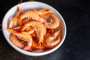 prawn shrimp ready to eat seafood crustacean on the table meal snack outdoor top view copy space for text food background rustic image diet pescetarian keto or paleo