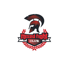 fight club vector logo depicting weapons and Spartan helmet design concept idea for a mixed martial arts fight club style, or college teams. vector MMA.