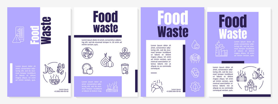 Food waste brochure template. Leftovers after visitors. Flyer, booklet, leaflet print, cover design with linear icons. Vector layouts for magazines, annual reports, advertising posters