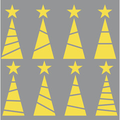 trend simple christmas trees icons set. tellow and grey colors