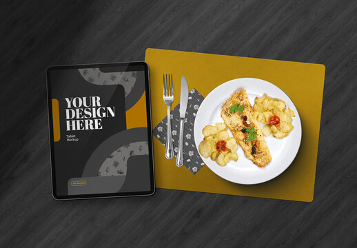 Dinner Plate Mockup with Food Tablet Snack