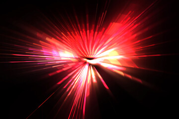 Futuristic lens flare. Light explosion star with glowing particles and lines. Beautiful abstract rays background.