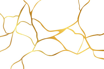 Gold kintsugi design isolated on white backdrop. Golden crackle texture background. Luxury broken marble stone pattern for wedding invitation or card template