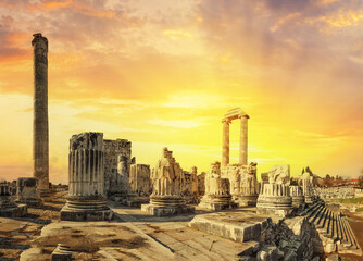 Temple of Apollo in ancient city of Didim at sunset