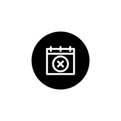 Calendar with cross mark icon in black round style. Vector icon pixel perfect